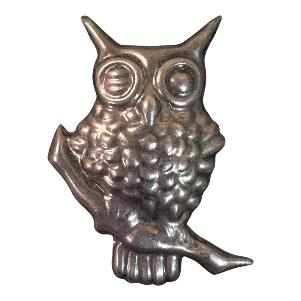 Vintage Large Statement Sterling Silver Great Horned Owl Brooch Pin 3" Wide Eyed